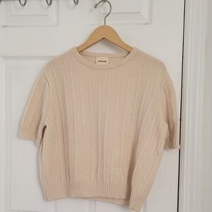 Khaite Cream Ribbed Short-Sleeve Sweater